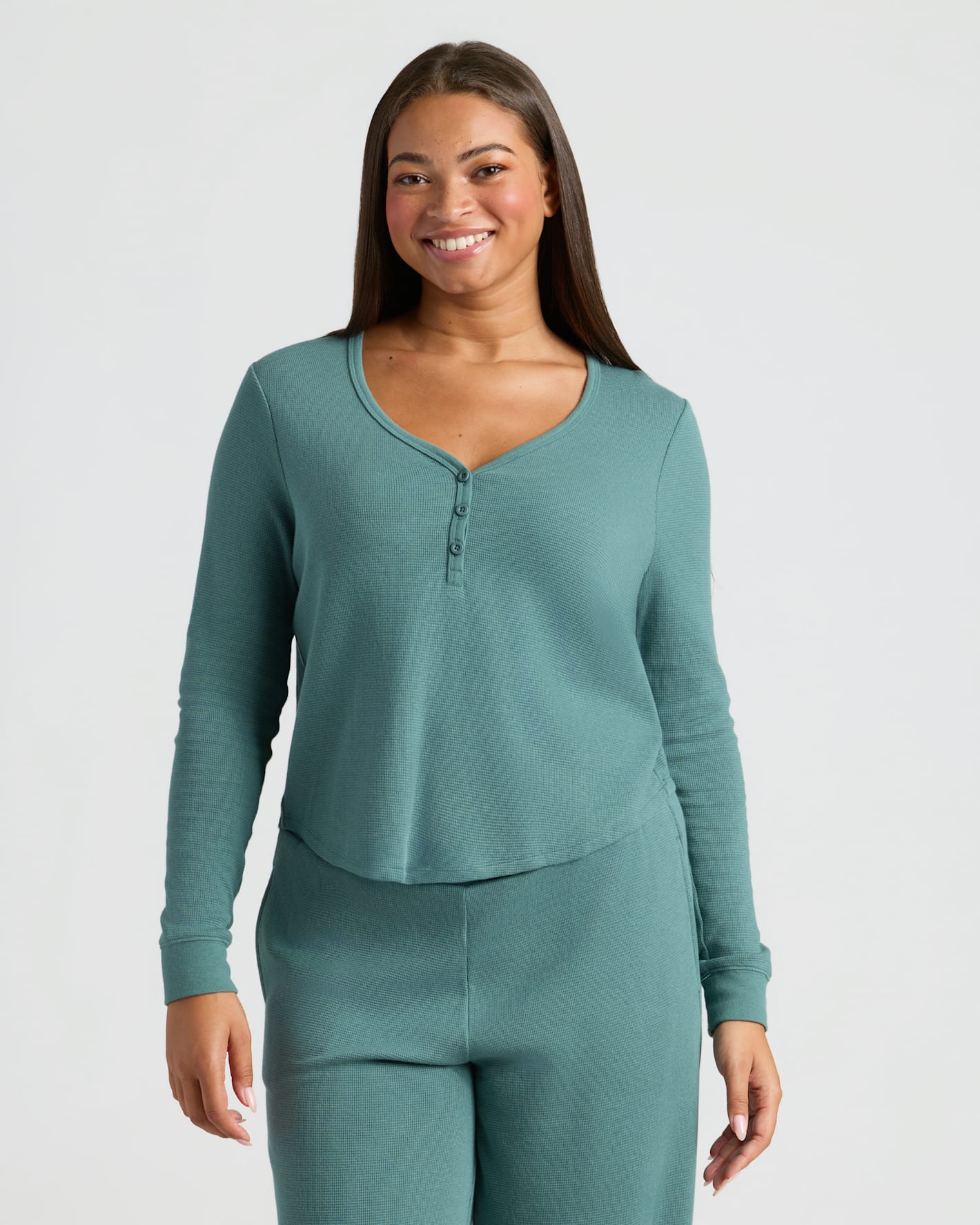 Womens Stormcloud Waffle Long Sleeve Henley & Waffle Leg Pant 2-Pack
