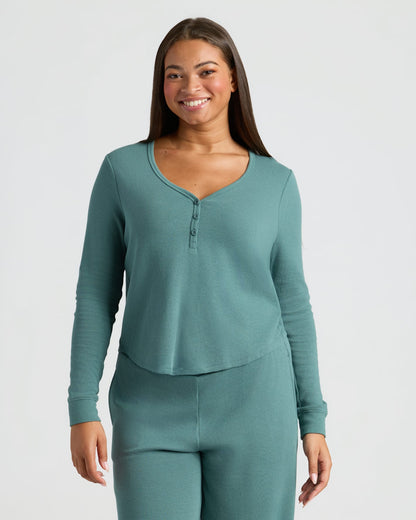 Womens Stormcloud Waffle Long Sleeve Henley & Waffle Leg Pant 2-Pack