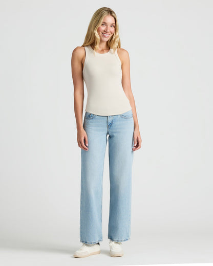 Womens Oatmeal Ribbed High Neck Tank 3-Pack