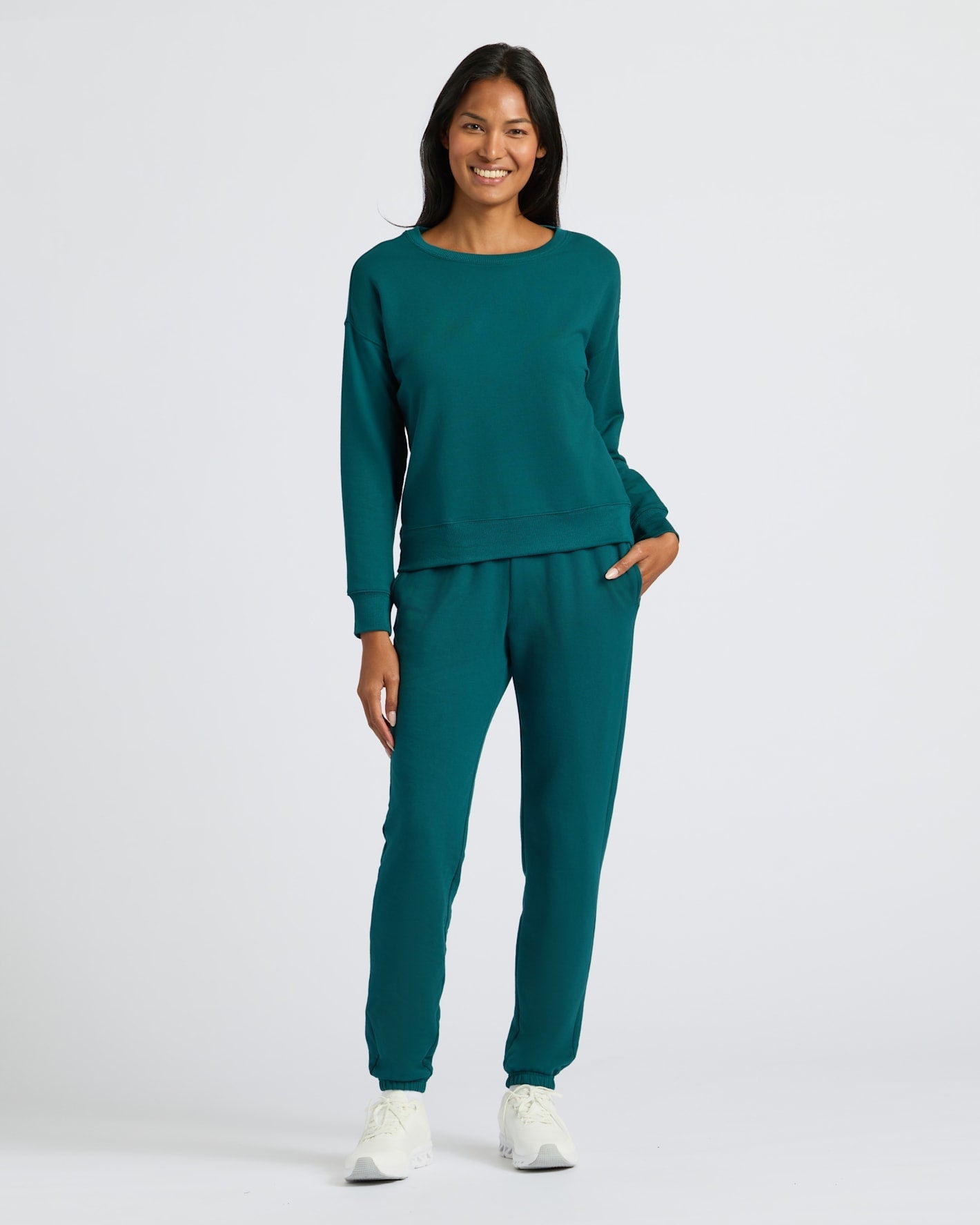 Womens Deep Emerald Slouch Pullover Crew