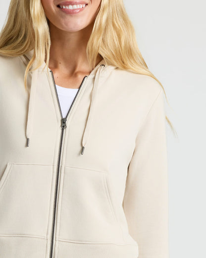 Womens Oatmeal Crop Zip Hoodie & Relaxed Jogger 2-Pack