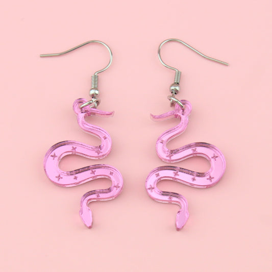 There's a Snake in My Boot Pink Earrings