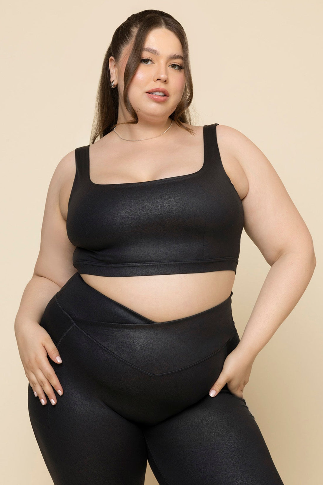 Faux Leather Tone Bra - Black