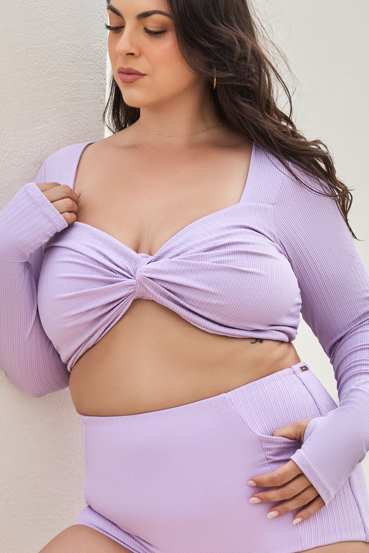 Tranquil Twist Long Sleeve Bikini Top - Lilac