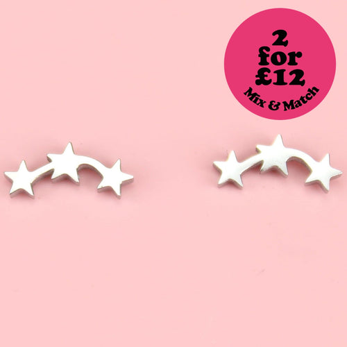 Triple Curved Star Stud Earrings