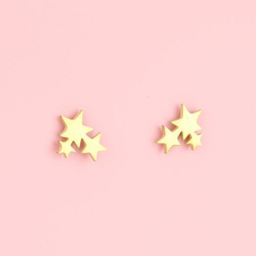 Triple Star Stud Earrings - Gold Plated