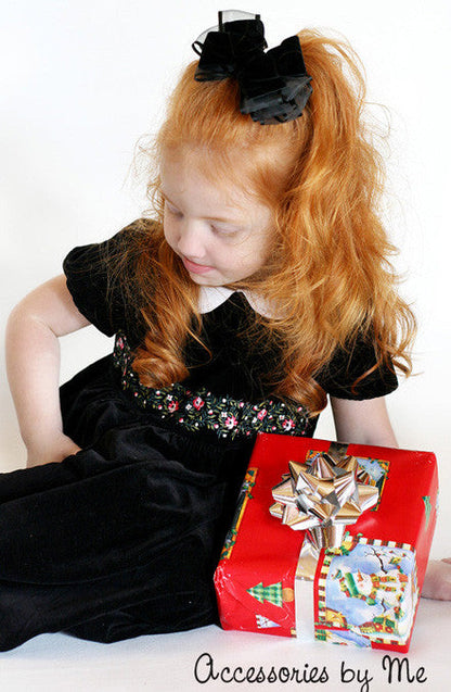 Black Velvet Organza Satin Trim Hair Bow