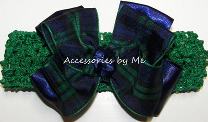 Blackwatch Plaid Navy Blue Green Bow Socks