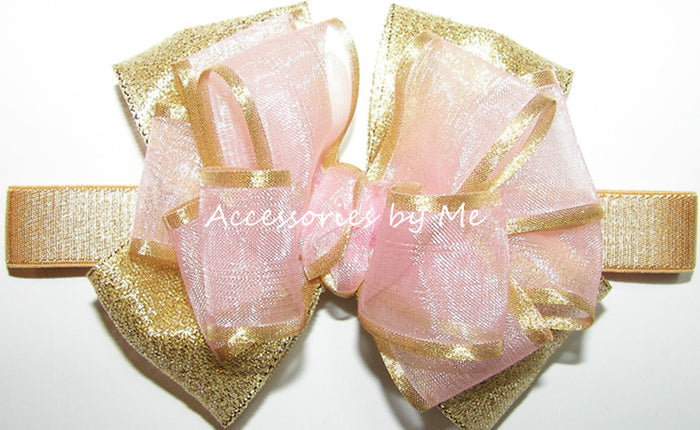 Blush Light Pink Gold Bow Headband