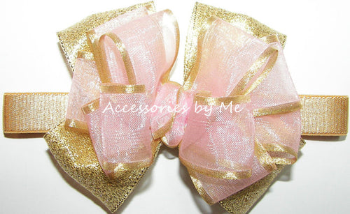 Blush Light Pink Gold Bow Headband