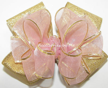 Blush Pink Gold Hair Bow