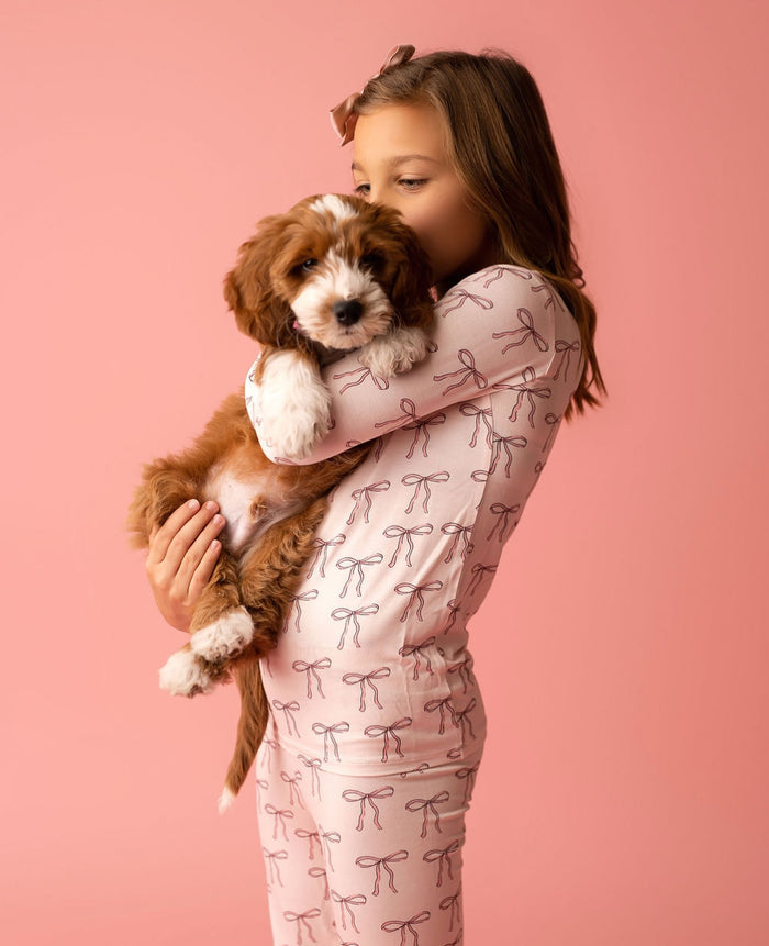 Bows Bamboo Pajama Set (Kids and Women’s Sizes)