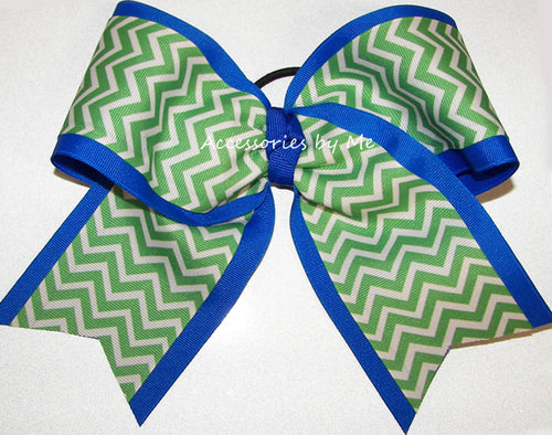 Chevron Lime Green Electric Blue Big Cheer Bow