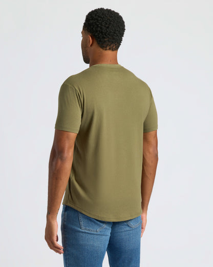 Military Green Curved Hem Classic Crew Neck