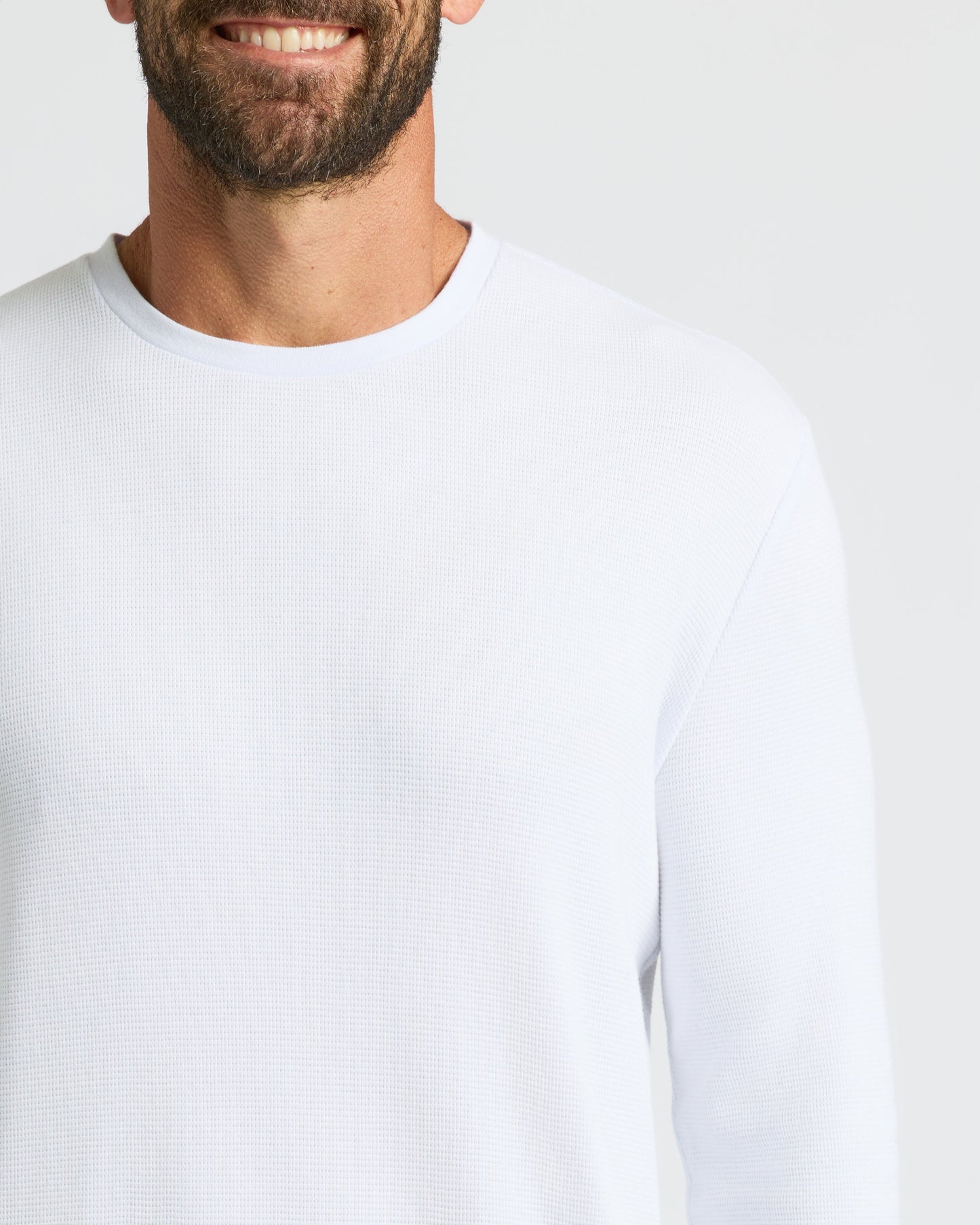 White Waffle Long Sleeve Crew Neck