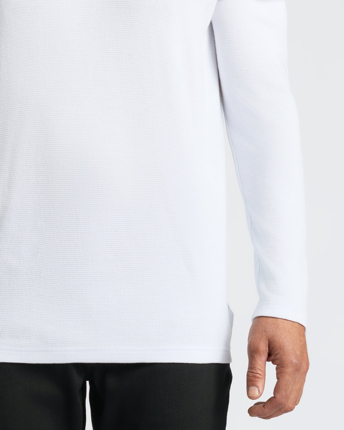 White Waffle Long Sleeve Crew Neck