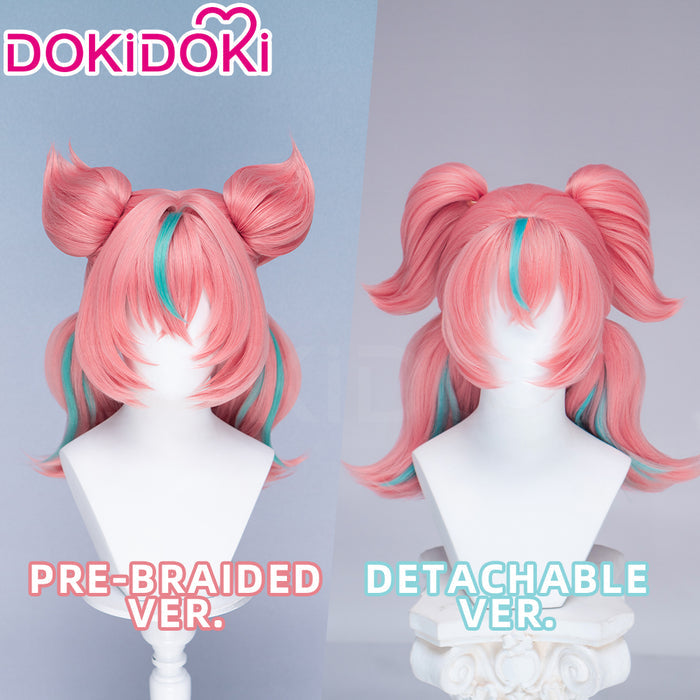 【Detachable Ver Ready For Ship】DokiDoki Game Zenless Zone Zero Cosplay Aria Twin Ponytail Wig Short Coral Pink Mint Green Hair Detachable Ponytails ZZZ