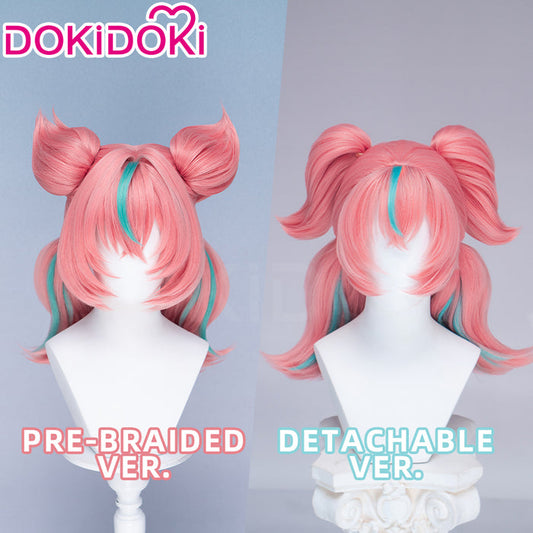 【Detachable Ver Ready For Ship】DokiDoki Game Zenless Zone Zero Cosplay Aria Twin Ponytail Wig Short Coral Pink Mint Green Hair Detachable Ponytails ZZZ
