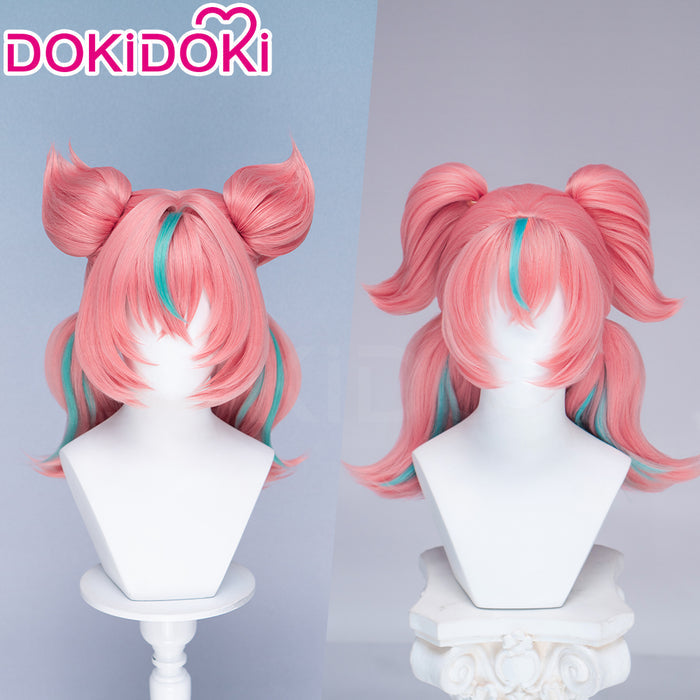 【Detachable Ver Ready For Ship】DokiDoki Game Zenless Zone Zero Cosplay Aria Twin Ponytail Wig Short Coral Pink Mint Green Hair Detachable Ponytails ZZZ