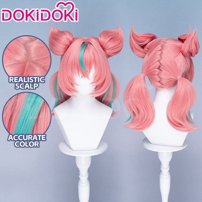 【Detachable Ver Ready For Ship】DokiDoki Game Zenless Zone Zero Cosplay Aria Twin Ponytail Wig Short Coral Pink Mint Green Hair Detachable Ponytails ZZZ