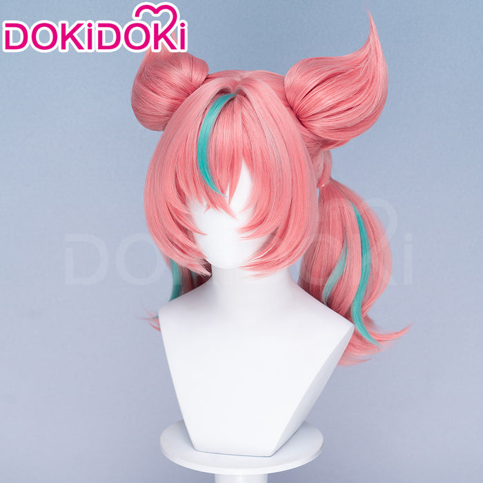 【Detachable Ver Ready For Ship】DokiDoki Game Zenless Zone Zero Cosplay Aria Twin Ponytail Wig Short Coral Pink Mint Green Hair Detachable Ponytails ZZZ
