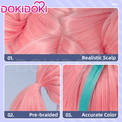【Detachable Ver Ready For Ship】DokiDoki Game Zenless Zone Zero Cosplay Aria Twin Ponytail Wig Short Coral Pink Mint Green Hair Detachable Ponytails ZZZ