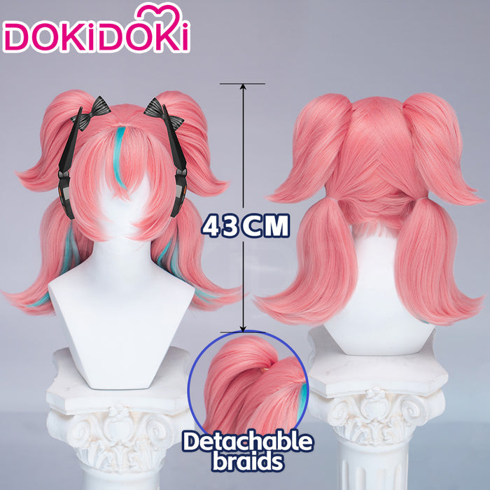 【Detachable Ver Ready For Ship】DokiDoki Game Zenless Zone Zero Cosplay Aria Twin Ponytail Wig Short Coral Pink Mint Green Hair Detachable Ponytails ZZZ