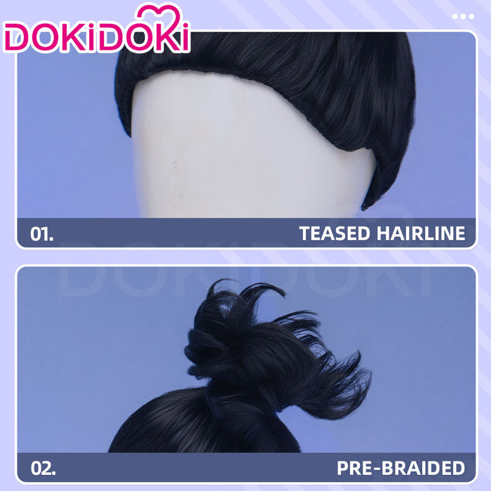 DokiDoki Anime Cosplay Wig Short High Bun Black Hair