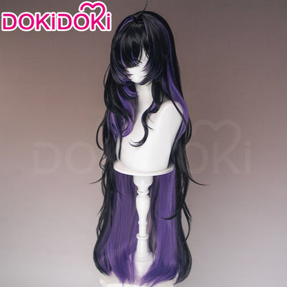 DokiDoki Game Cosplay Wig Long Curly Black Purple Highlight Hair