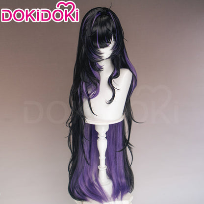 DokiDoki Game Cosplay Wig Long Curly Black Purple Highlight Hair