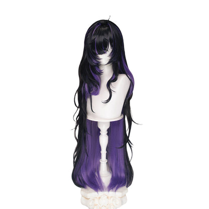 DokiDoki Game Cosplay Wig Long Curly Black Purple Highlight Hair