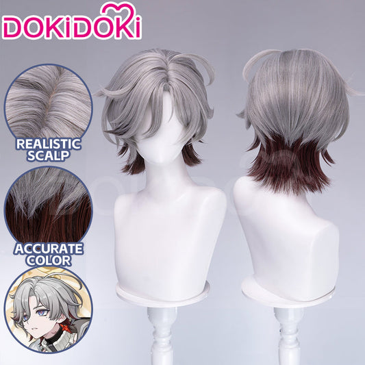 DokiDoki Game Genshin Impact Cosplay Illuga Wig Short Grey Brown Hair