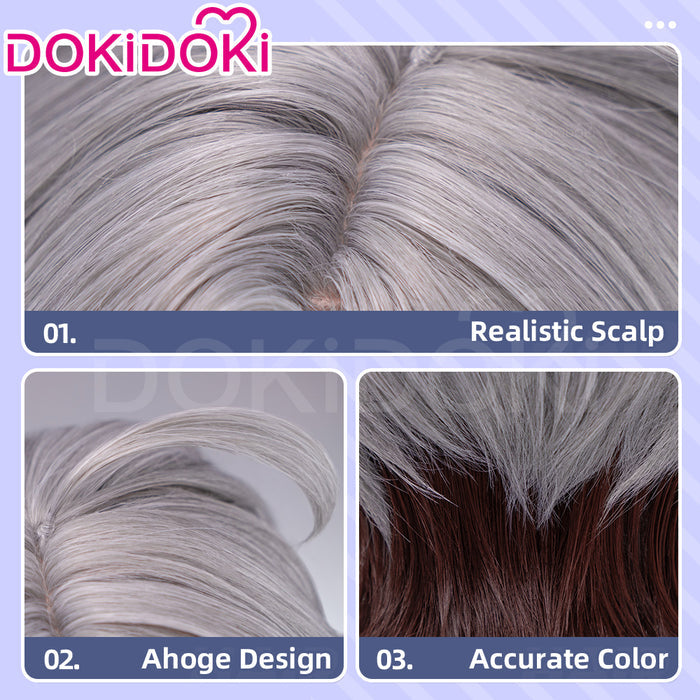 DokiDoki Game Genshin Impact Cosplay Illuga Wig Short Grey Brown Hair