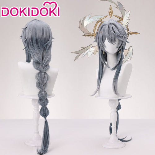 DokiDoki Game Honkai: Star Rail Cosplay Sunday Wig Long Straight Grey Hair Braided Ponytail The Glorious Mysteries Doujin