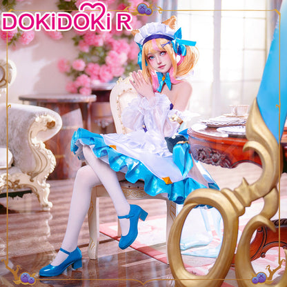 DokiDoki-R Game Cosplay Gween Costume White Blue Maid Dress Prestigee Cafee Cutties