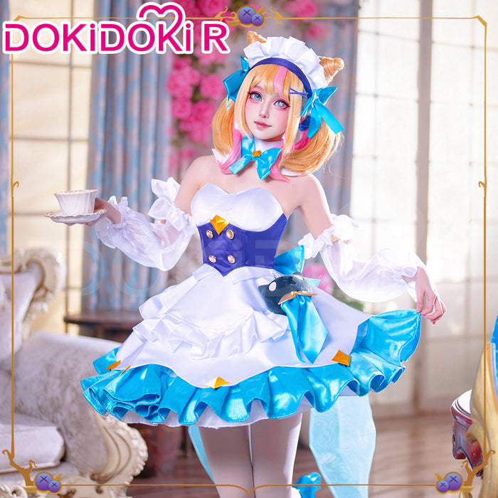 DokiDoki-R Game Cosplay Gween Costume White Blue Maid Dress Prestigee Cafee Cutties