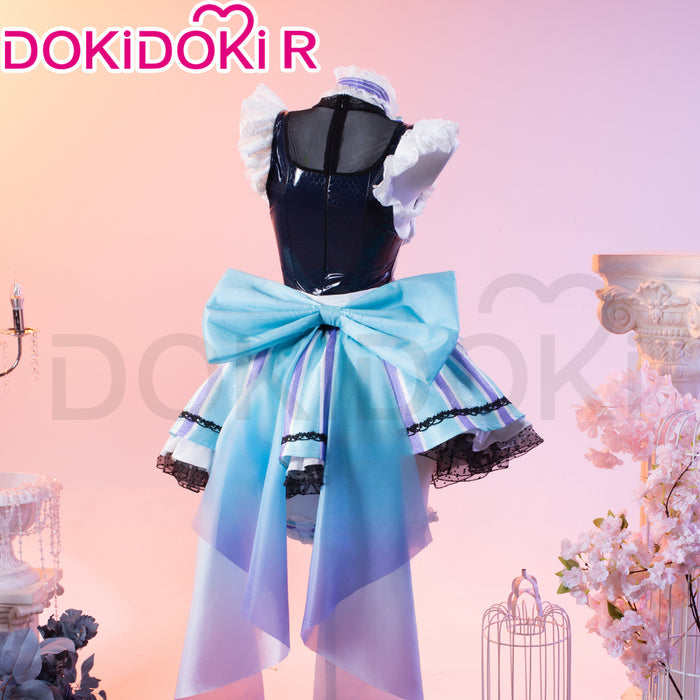 DokiDoki-R Game Cosplay Memorial Cafe Costume White Blue Maid Outfit