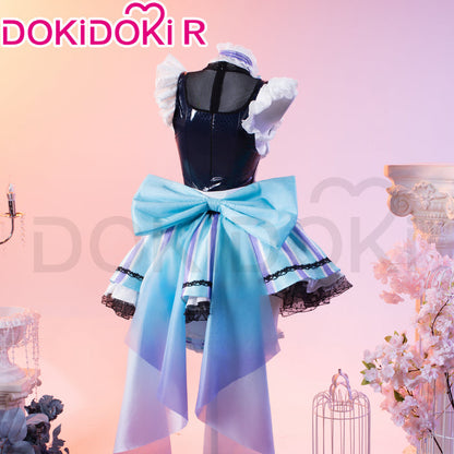 DokiDoki-R Game Cosplay Memorial Cafe Costume White Blue Maid Outfit