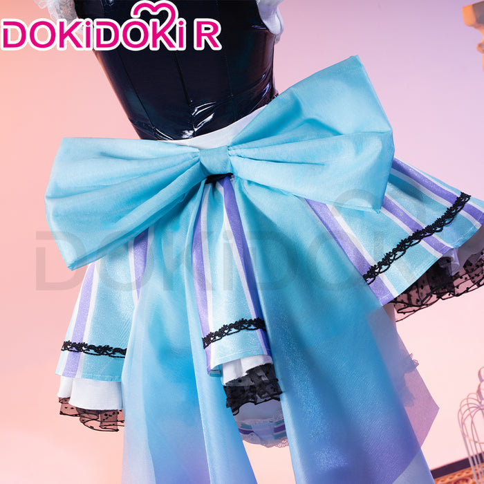 DokiDoki-R Game Cosplay Memorial Cafe Costume White Blue Maid Outfit