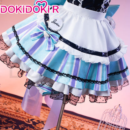 DokiDoki-R Game Cosplay Memorial Cafe Costume White Blue Maid Outfit