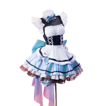 DokiDoki-R Game Cosplay Memorial Cafe Costume White Blue Maid Outfit