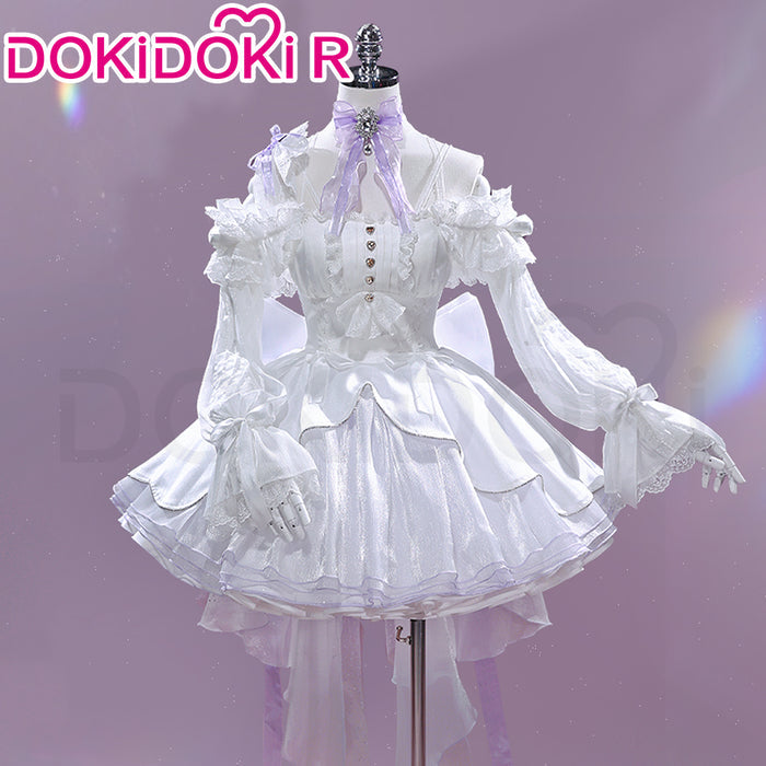 DokiDoki-R Game Cosplay White Dress Purple Ribbon Costume Formal Dress