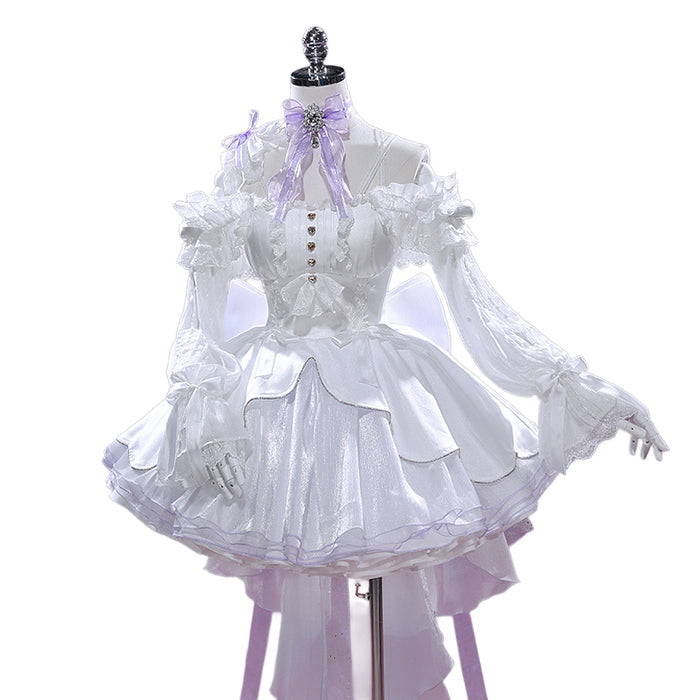 DokiDoki-R Game Cosplay White Dress Purple Ribbon Costume Formal Dress