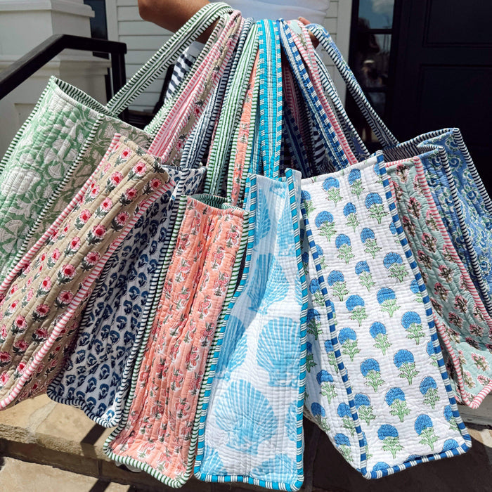 Everyday Quilted Tote Bag Quilted Block-Print Tote Bag | Colorful Gift for Her | The Red Owl Bags