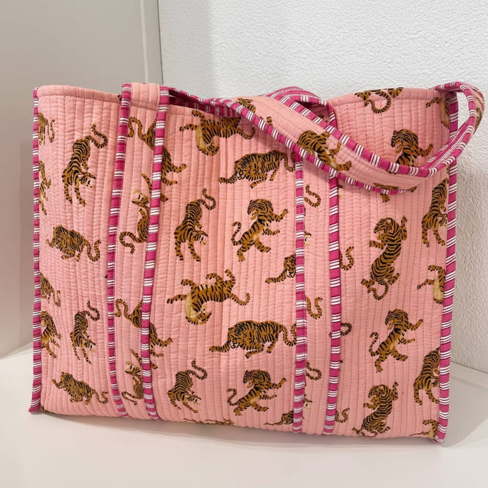 Everyday Quilted Tote Bag Quilted Block-Print Tote Bag | Colorful Gift for Her | The Red Owl Bags