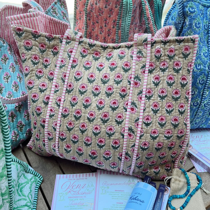 Everyday Quilted Tote Bag Quilted Block-Print Tote Bag | Colorful Gift for Her | The Red Owl Bags