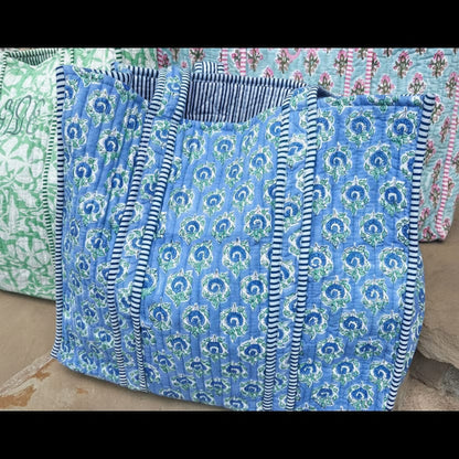 Everyday Quilted Tote Bag Quilted Block-Print Tote Bag | Colorful Gift for Her | The Red Owl Bags