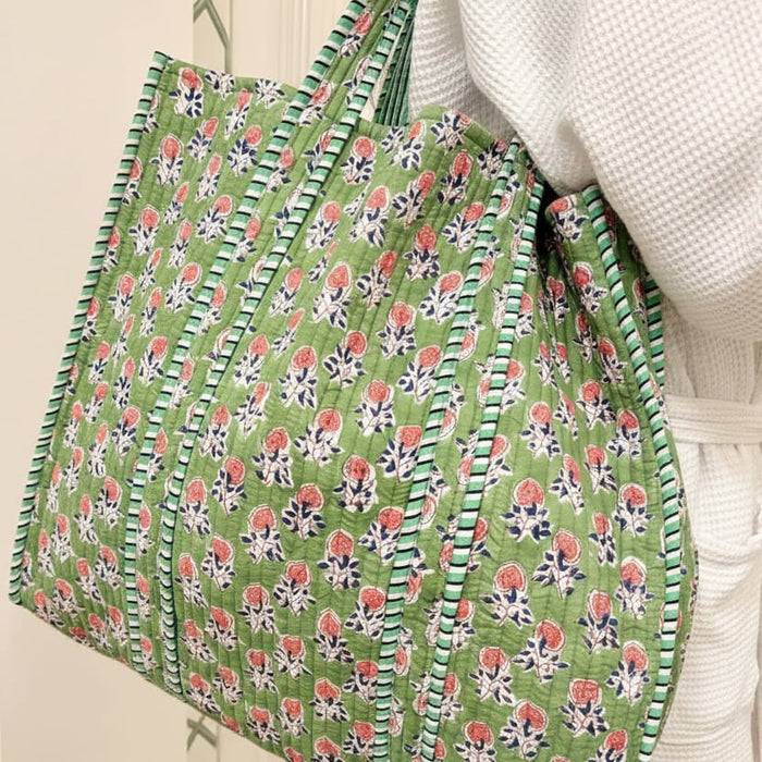 Everyday Quilted Tote Bag Quilted Block-Print Tote Bag | Colorful Gift for Her | The Red Owl Bags