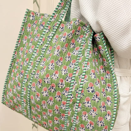 Everyday Quilted Tote Bag Quilted Block-Print Tote Bag | Colorful Gift for Her | The Red Owl Bags