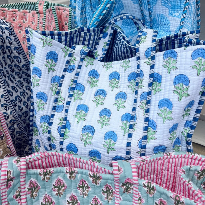 Everyday Quilted Tote Bag Quilted Block-Print Tote Bag | Colorful Gift for Her | The Red Owl Bags